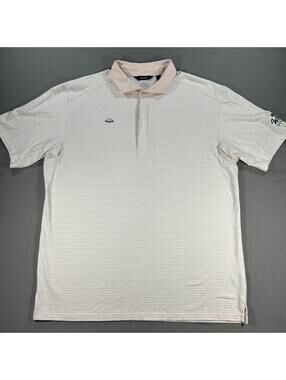 Radmor Men's XL Polo Golf Shirt Pink White Striped Stretch WAGolf Logo